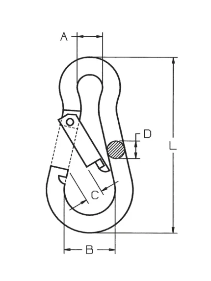 Τεχνικό σχέδιο άγκιστρου snap hook Steel Fe 360 B