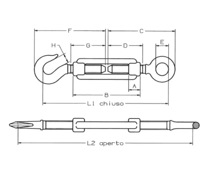 Τεχνικό σχέδιο εντατήρα μάτι γάντζου cast iron steel