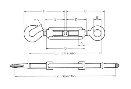 Τεχνικό σχέδιο εντατήρα μάτι γάντζου DIN 1480 Steel Fe 430B
