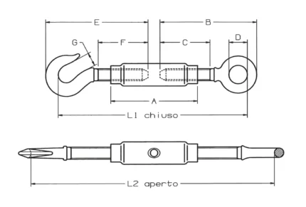Τεχνικό σχέδιο εντατήρα μάτι γάντζου DIN 1478 Steel Fe 430 B
