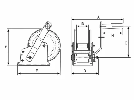 Τεχνικό σχέδιο βαρούλκων HW-B από 600 έως 2.500 lb